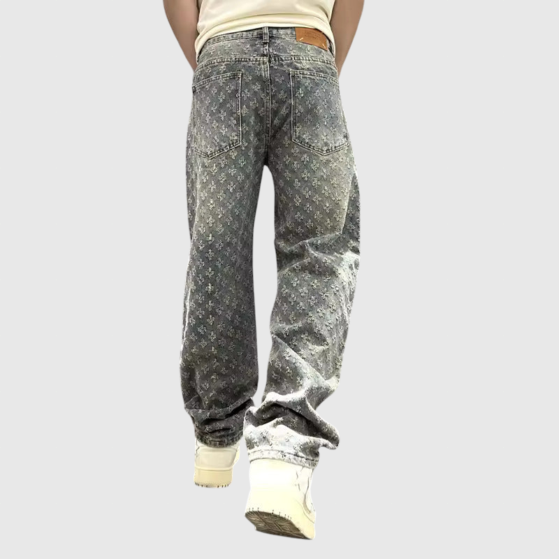 Huba jacquard mintás farmernadrág – viselet közben