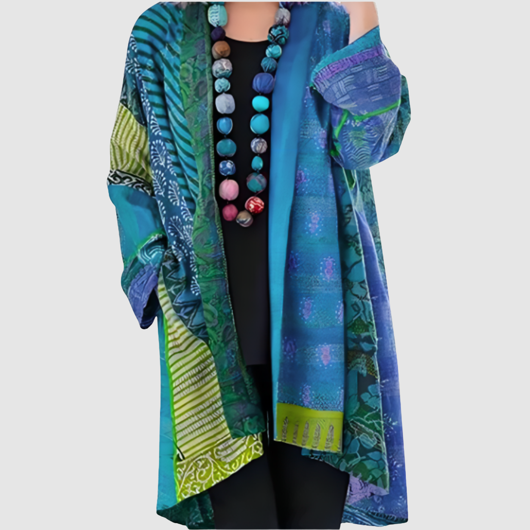 Bözsi patchwork mintás kardigán – elölnézet