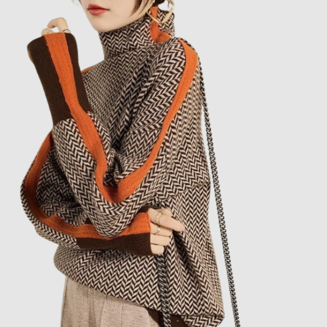 Katka magas nyakú pulóver – közelről