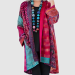 Bözsi patchwork mintás kardigán – közelről
