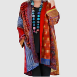 Bözsi patchwork mintás kardigán – stílusfotó