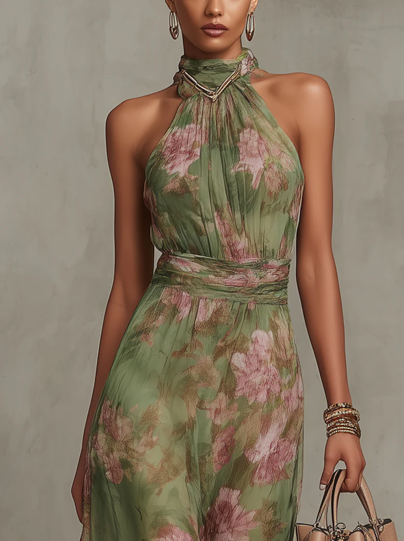 Mezőkövesd halter maxi ruha – stílusfotó