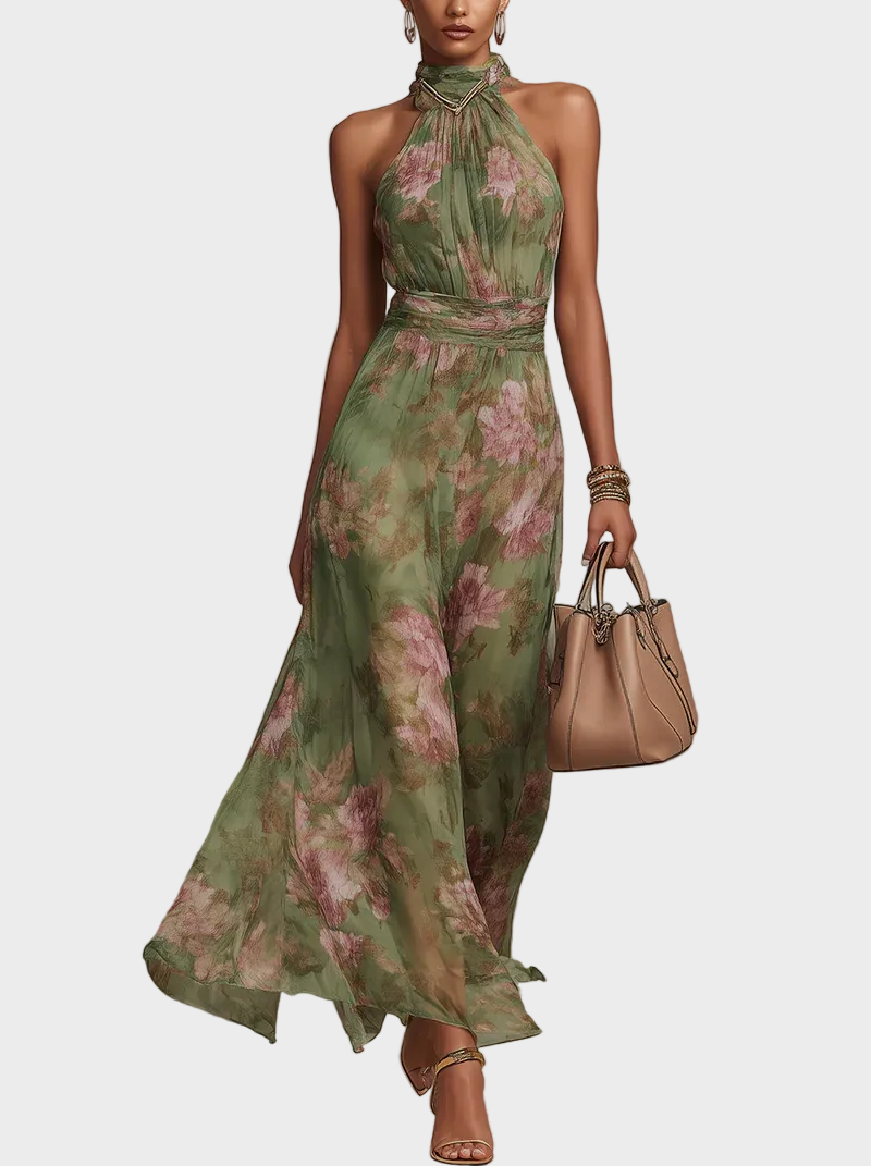 Mezőkövesd halter maxi ruha – elölnézet