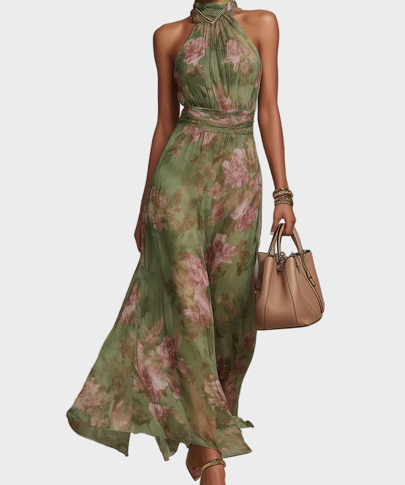 Mezőkövesd halter maxi ruha – elölnézet